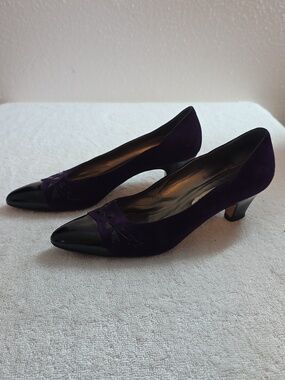 Bally Purple Suede Black Cap Toe Heeled Sandles Ladies 9 In Guc